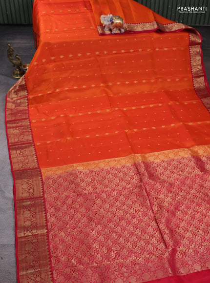 Kanchipuram silk saree orange and pink with zari woven buttas and zari woven border