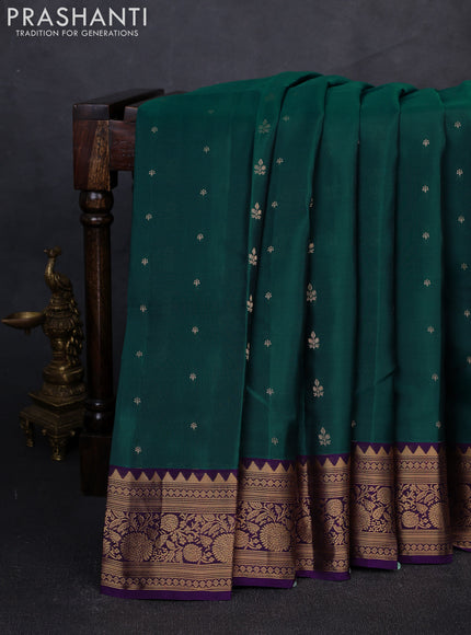 Kanchipuram silk saree teal green and violet with zari woven buttas and zari woven border