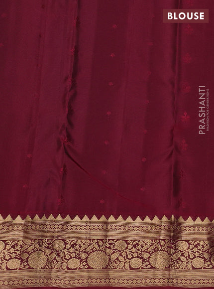 Kanchipuram silk saree grey and maroon with zari woven buttas and zari woven border
