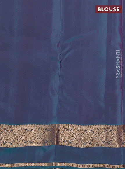 Kanchipuram silk saree purple and teal green with allover zari weaves and rettapet zari woven border