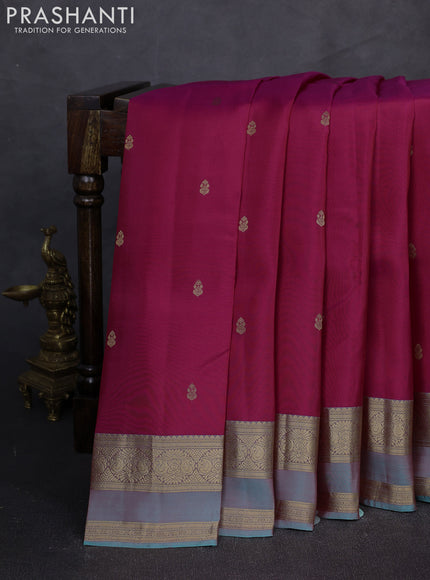 Kanchipuram silk saree pink and dual tone teal with zari woven buttas and rettapet zari woven border