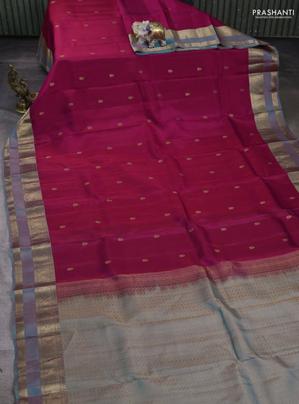 Kanchipuram silk saree pink and dual tone teal with zari woven buttas and rettapet zari woven border