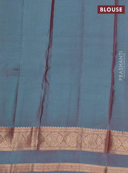 Kanchipuram silk saree pink and dual tone teal with zari woven buttas and rettapet zari woven border