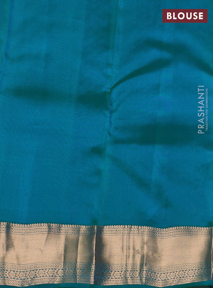 Kanchipuram silk saree lime yellow and teal green with allover zari checks & buttas and rich zari woven border