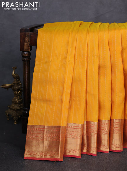 Kanchipuram silk saree mango yellow and dual tone pink with allover zari weaves and zari woven border
