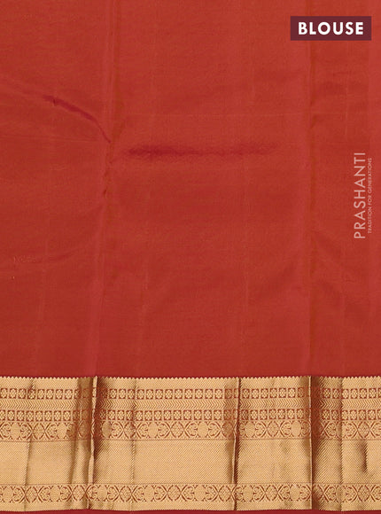 Kanchipuram silk saree mango yellow and dual tone pink with allover zari weaves and zari woven border