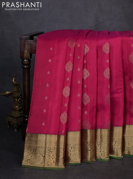 Kanchipuram silk saree pink and dual tone green with zari woven buttas and zari woven border