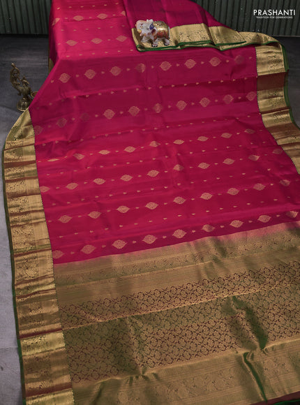 Kanchipuram silk saree pink and dual tone green with zari woven buttas and zari woven border