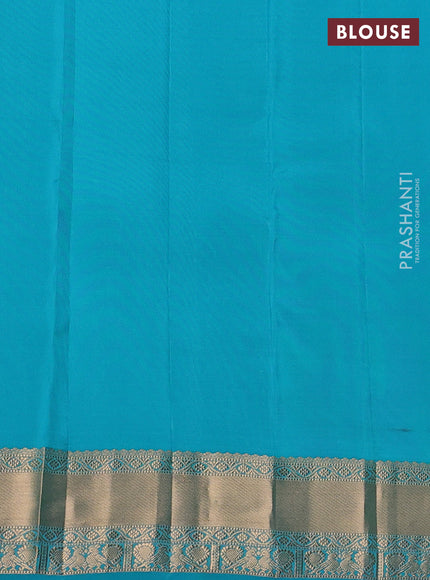 Kanchipuram silk saree dual tone light green and teal blue with zari woven buttas and zari woven border