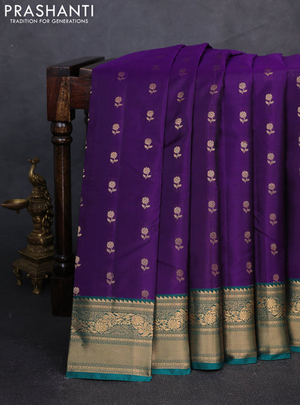 Kanchipuram silk saree violet and teal green with allover zari woven buttas and rich zari woven border