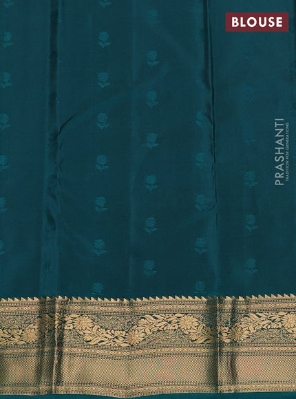 Kanchipuram silk saree violet and teal green with allover zari woven buttas and rich zari woven border