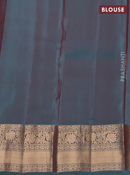 Kanchipuram silk saree maroon and teal blue with zari woven buttas and rich zari woven border