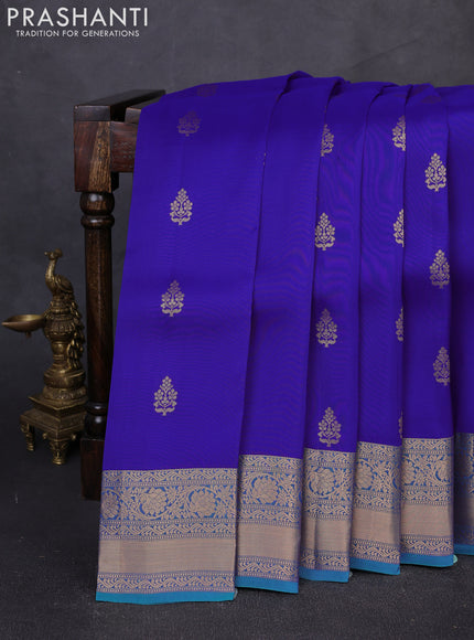 Kanchipuram silk saree royal blue and teal blue with zari woven buttas and rich zari woven border