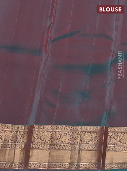 Kanchipuram silk saree peach pink and dual tone teal with zari woven buttas and rich zari woven border