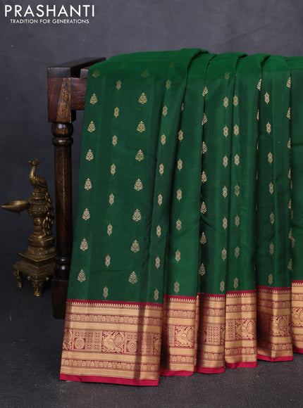 Kanchipuram silk saree green and pink with allover zari woven buttas and rich zari woven border