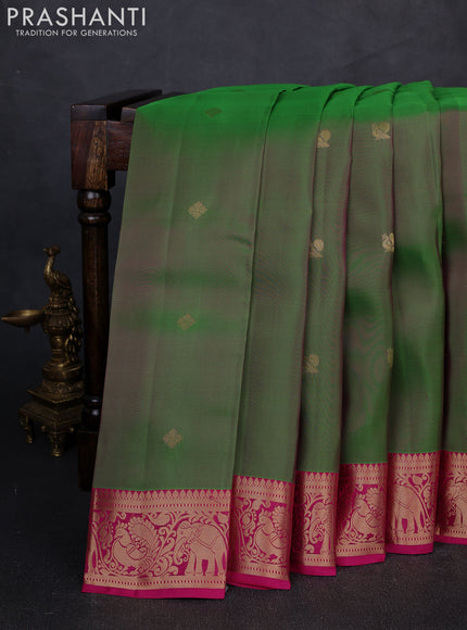 Kanchipuram silk saree dual tone green and pink with zari woven buttas and rich zari woven border
