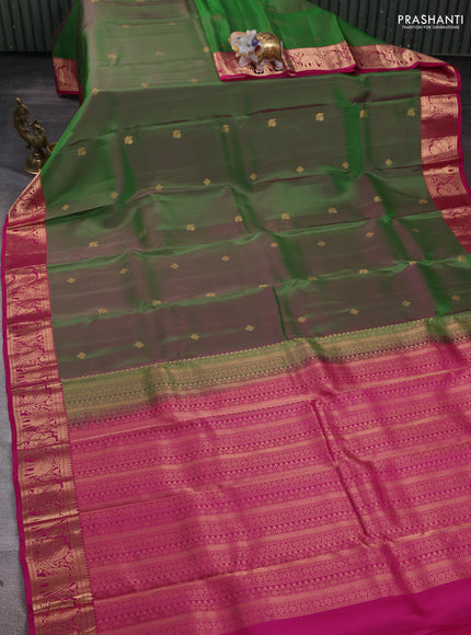 Kanchipuram silk saree dual tone green and pink with zari woven buttas and rich zari woven border