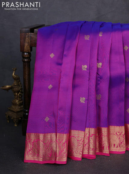 Kanchipuram silk saree purple and pink with zari woven buttas and rich zari woven border