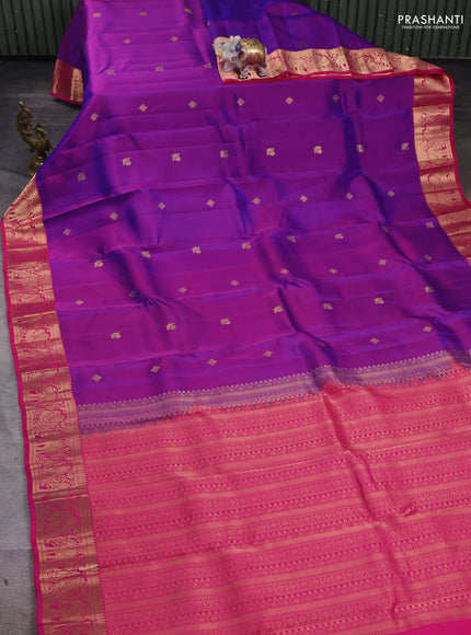 Kanchipuram silk saree purple and pink with zari woven buttas and rich zari woven border
