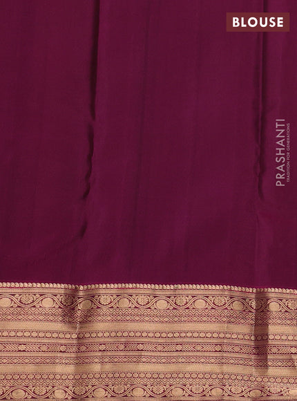 Kanchipuram silk saree dark mustard and dark magenta pink with allover zari woven buttas and rich zari woven border