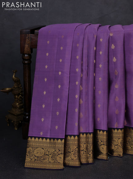 Kanchipuram silk saree lavender and navy blue with allover zari woven buttas and rich zari woven border