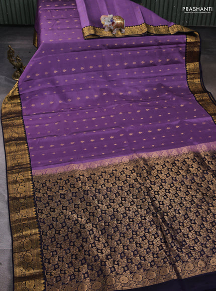 Kanchipuram silk saree lavender and navy blue with allover zari woven buttas and rich zari woven border