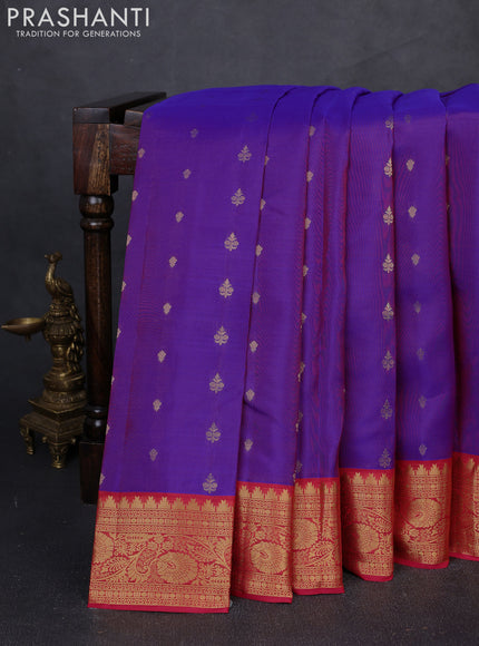 Kanchipuram silk saree purple and red with allover zari woven buttas and rich zari woven border