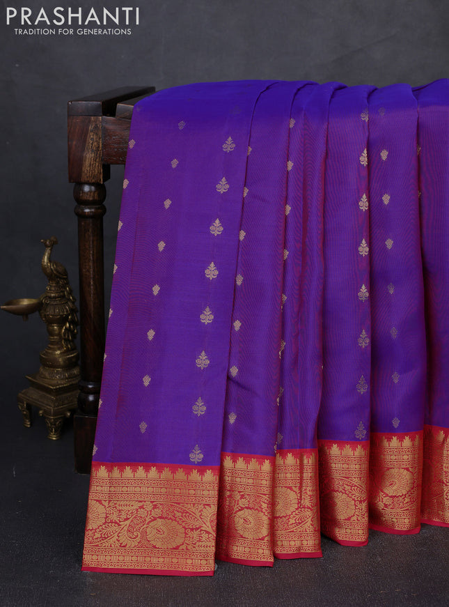 Kanchipuram silk saree purple and red with allover zari woven buttas and rich zari woven border