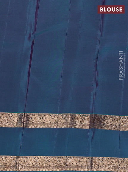 Kanchipuram silk saree purple and teal green with allover zari weaves and rettapet zari woven border