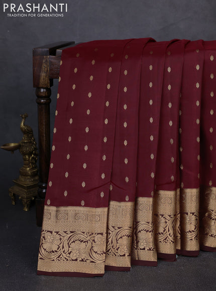 Kanchipuram silk saree deep maroon and coffee brown with allover zari woven buttas and rich zari woven border