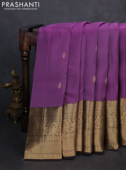 Kanchipuram silk saree purple shade and coffee brown with zari woven buttas and long zari woven border