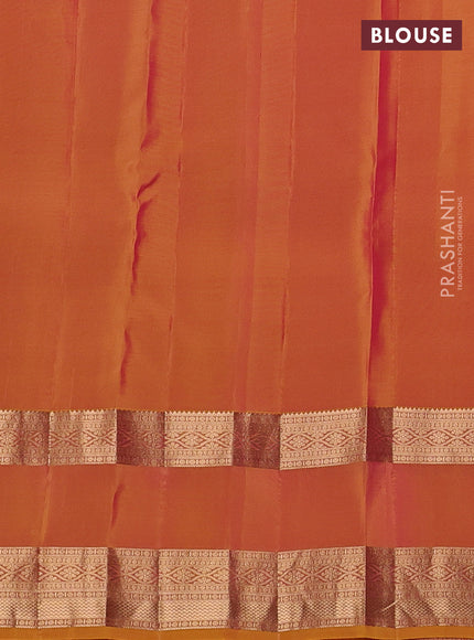 Kanchipuram silk saree pink and dual tone mustard yellow with zari woven buttas and rettapet zari woven border