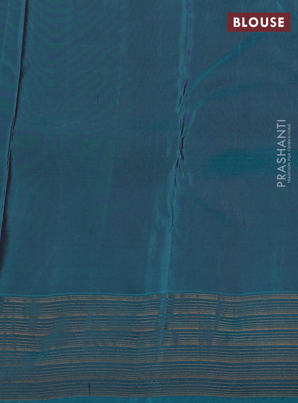 Kanchipuram silk saree coffee brown and teal green with allover zariw weaves and zari woven border