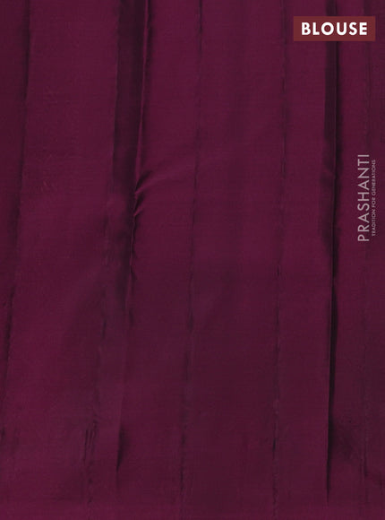 Kanchipuram silk saree bottle green and wine shade with zari woven buttas and zari woven checked border
