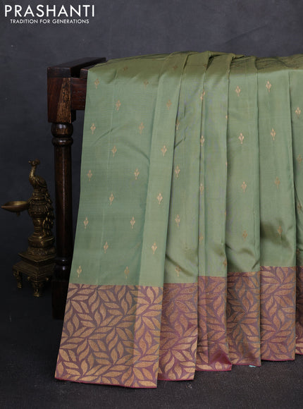 Kanchipuram silk saree pista green and dual tone pink with zari woven buttas and zari woven border