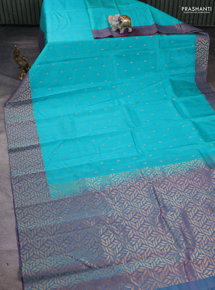 Kanchipuram silk saree teal blue and dual tone purple with zari woven buttas and zari woven border