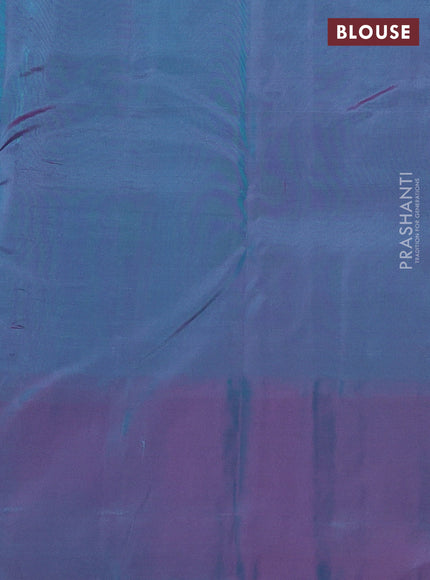 Kanchipuram silk saree teal blue and dual tone purple with zari woven buttas and zari woven border