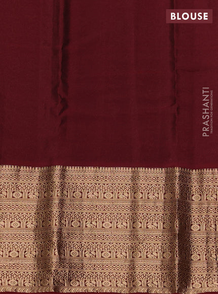 Kanchipuram silk saree blue and deep maroon with allover zari woven buttas and long zari woven border