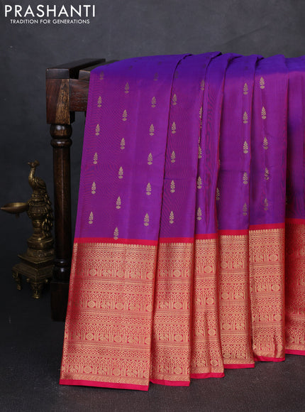 Kanchipuram silk saree dual tone purple and pink with zari woven buttas and long zari woven border