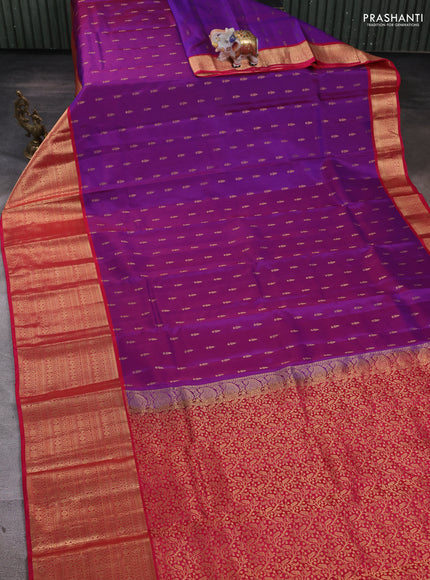 Kanchipuram silk saree dual tone purple and pink with zari woven buttas and long zari woven border