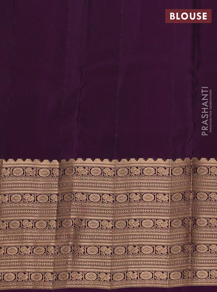 Kanchipuram silk saree mehendi green and purple with zari woven buttas and long zari woven border