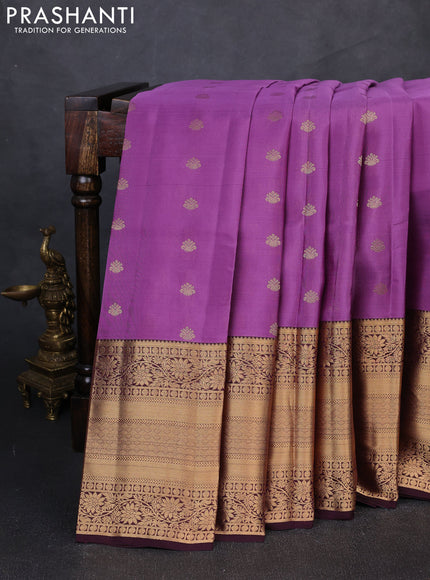 Kanchipuram silk saree purple shade and wine shade with zari woven buttas and long zari woven border