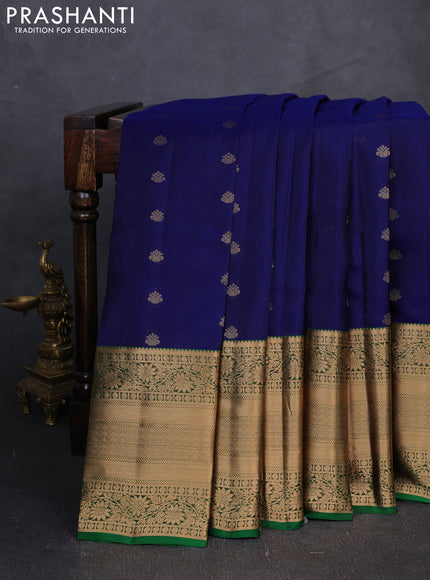 Kanchipuram silk saree blue and green with zari woven buttas and long zari woven border