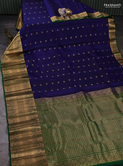 Kanchipuram silk saree blue and green with zari woven buttas and long zari woven border