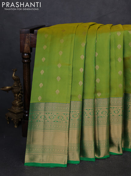 Kanchipuram silk saree light green and green with zari woven buttas and long zari woven border