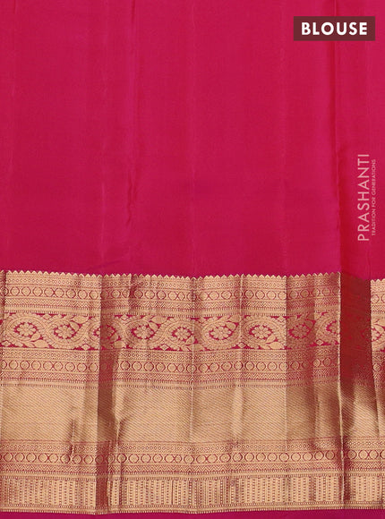 Kanchipuram silk saree mango yellow and pink with zari woven buttas and long zari woven border
