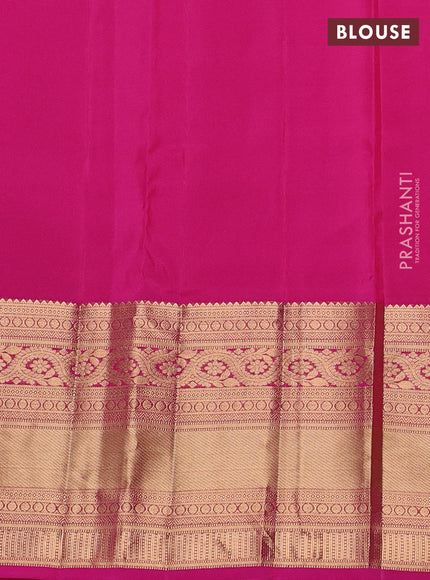 Kanchipuram silk saree dual tone pinkish orange and pink with zari woven buttas and long zari woven border