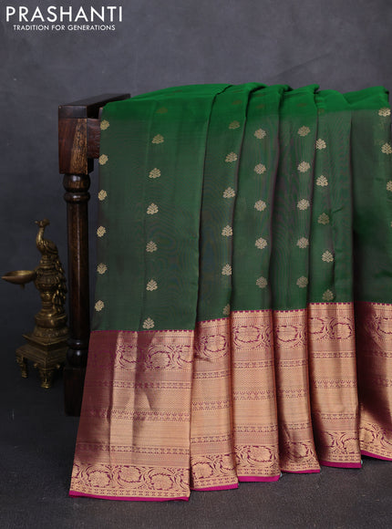 Kanchipuram silk saree dual tone green and dark magenta pink with zari woven buttas and long zari woven border