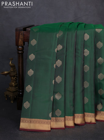 Kanchipuram silk saree green and deep maroon with zari woven buttas and zari woven border