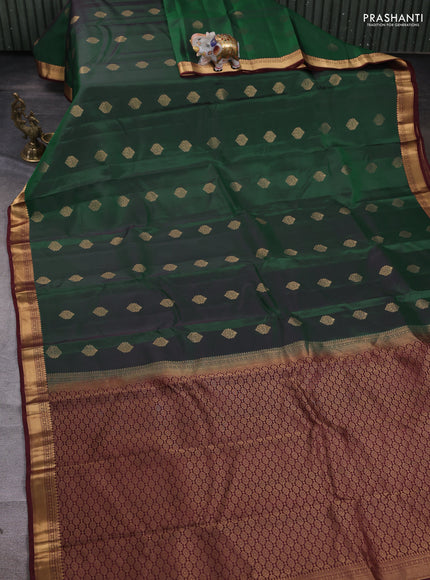 Kanchipuram silk saree green and deep maroon with zari woven buttas and zari woven border
